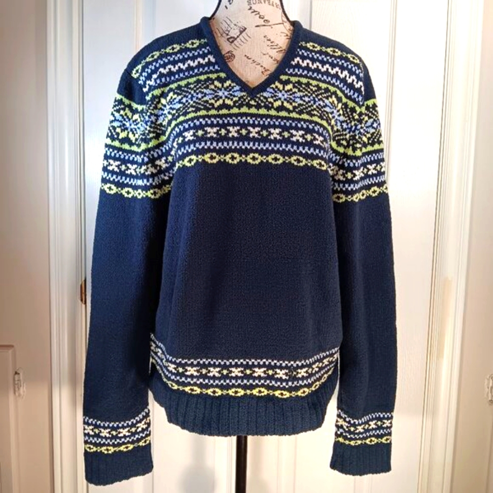 NWOT Plus Size 2XL Denver Hayes Women's Fair Isle Sweater Blue Yellow White